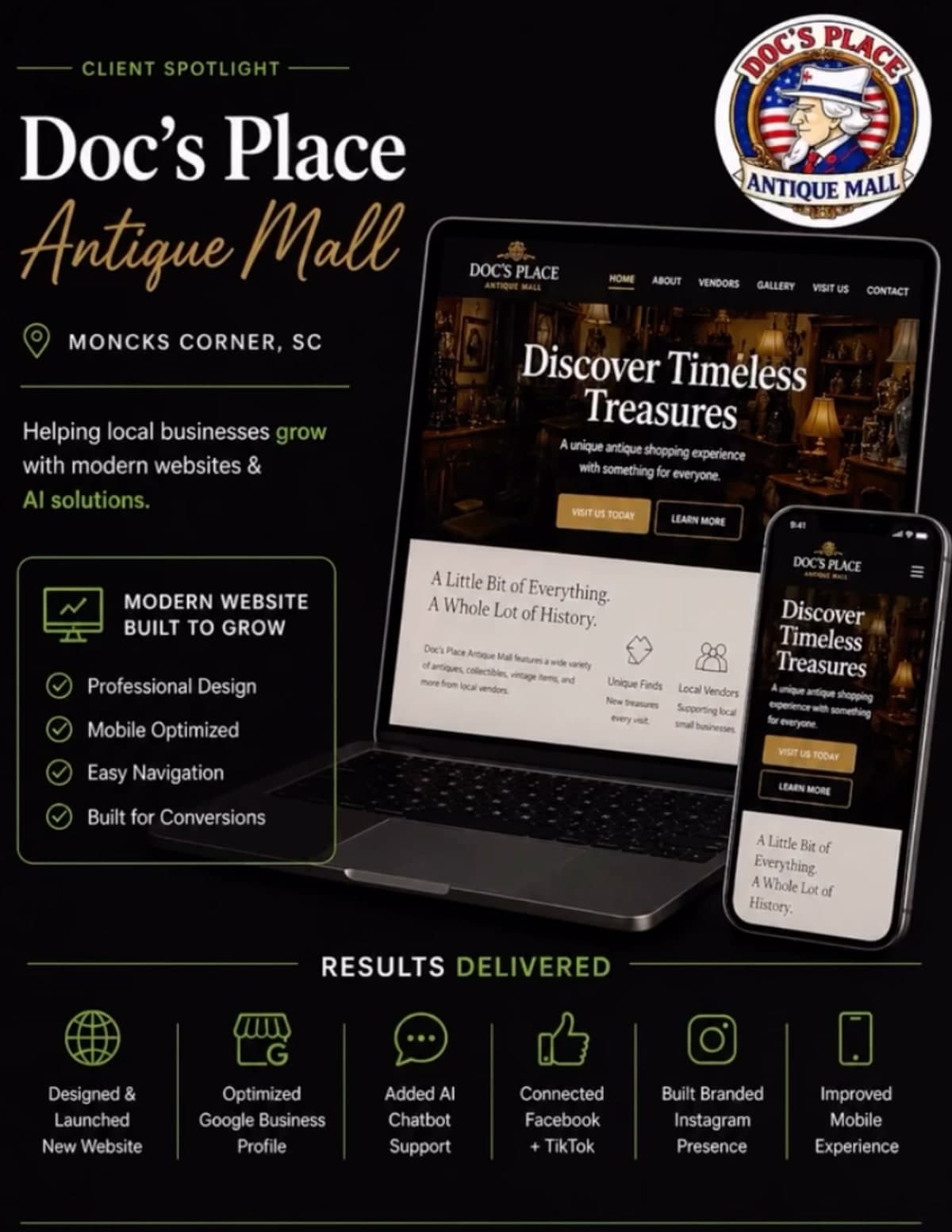 Doc’s Place Antique Mall — modern website built to grow.